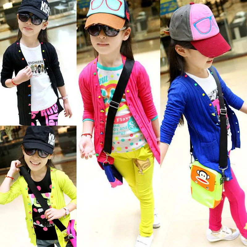 

Children's colorful buckle cotton cardigan knitted thin coat candy color fluorescent button girls sweaters baby boys sweater