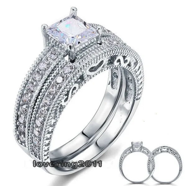 

Women's Fashion Jewelry Choucong 10KT White Gold Filled Princess AAA CZ Zirconia Wedding Engagement Girl Bridal Couple Ring Gift