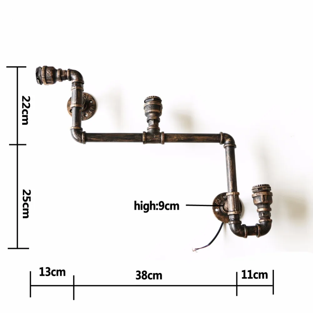 3 Head Loft Industrial Wall Lamp Antique E27 Edison Bulbs Vintage Water Pipe Wall Lamp for Living Room Home Lighting