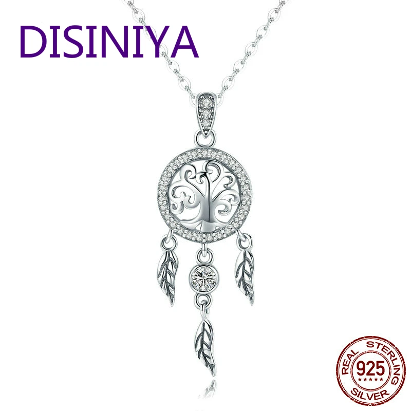 

DISINIYA Real 925 Sterling Silver Tree of Life Fashion Dream Catcher Pendant Necklaces for Women Sterling Silver Jewelry SCN298