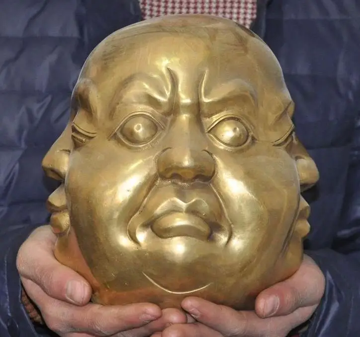 

wang671115462++++8" chinese buddhism brass Happy angry sorrow 4 mood Maitreya Buddha head statue