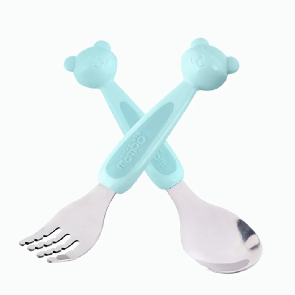 

Mambobaby 2pcs/lot Baby Feeding Spoon Fork Set Stainless Steel Toddler Infant Tableware Flatware Kids Cutlery