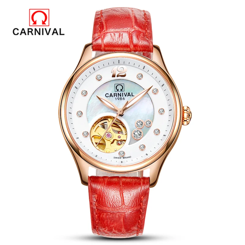 

Carnival 2018 top brand famous dial Tourbillon Mechanical Women's ladies Automatic watch Dress Relogio Feminino Reloj Mujer