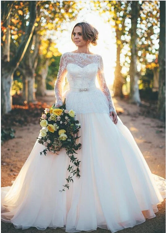 Sexy Backless Wedding Dress 2017 Ball Gown Long Sleeve
