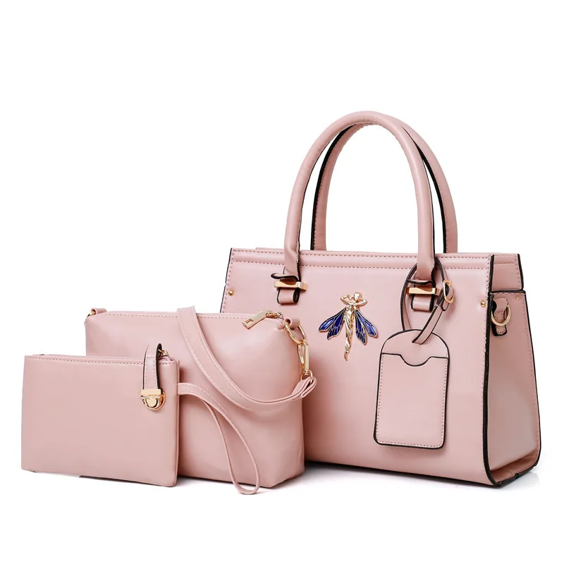 SGARR модные из искусственной кожи для женщин сумки роскошные дизайнерские женские комплект из 3 предметов Сумка повседневная женская - Цвет: Розовый
