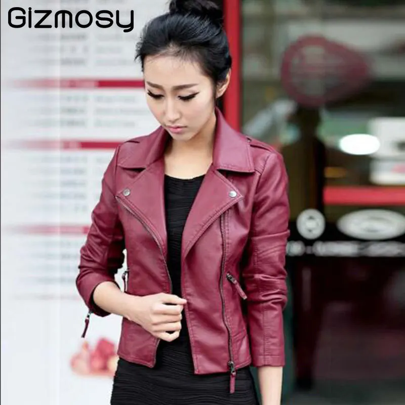 

New PU Leather Jacket Women Vintage Slim Biker Motorcycle Soft Outwear Faux Leather Zipper Jackets Spring Ladies Coats BN122-2