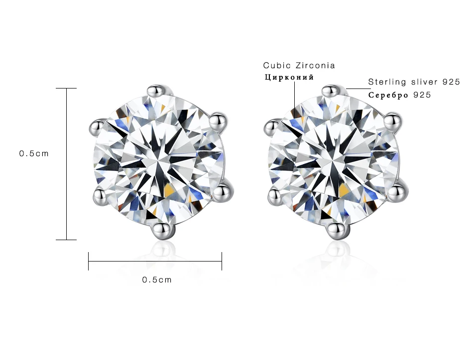 Czcity бренд классический шесть лапы Подлинная стерлингового серебра с один карат кубического циркония небольшие Серьги-гвоздики для Для женщин простые украшения