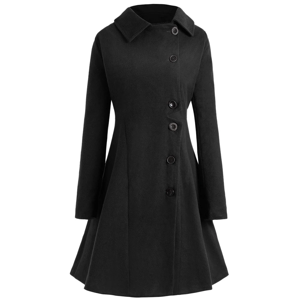 ROSEGAL, пальто размера плюс на пуговицах, женское, зимнее пальто, хлопковая зимняя куртка, женские топы, верхняя одежда, женская одежда, пальто - Цвет: Black