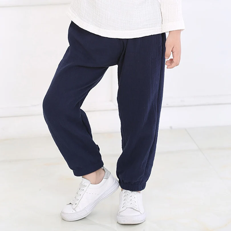 2 7 Yrs Linen Pleated 2018 font b Baby b font Boys Girls Summer Cotton Harem