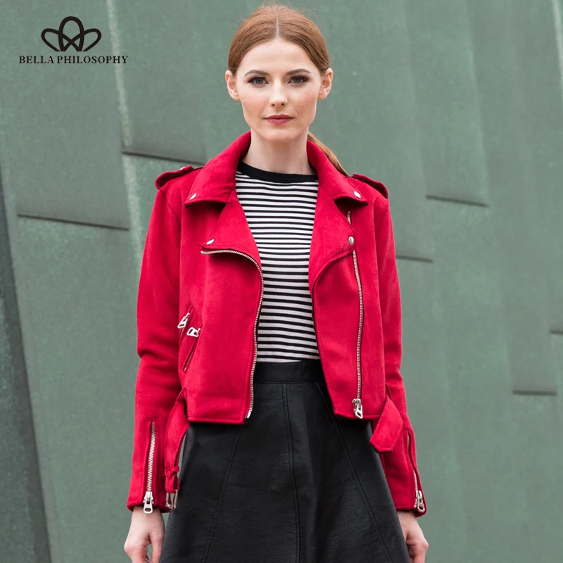 Red suede jacket womens Clearance