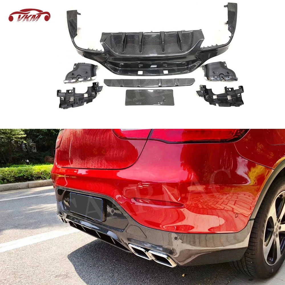 

Carbon Fiber Rear Hugger Bumper Lip Diffuser with Exhaust Tips for Benz GLC Class C253 coupe Sport GLC63 2017-2019 Car Styling