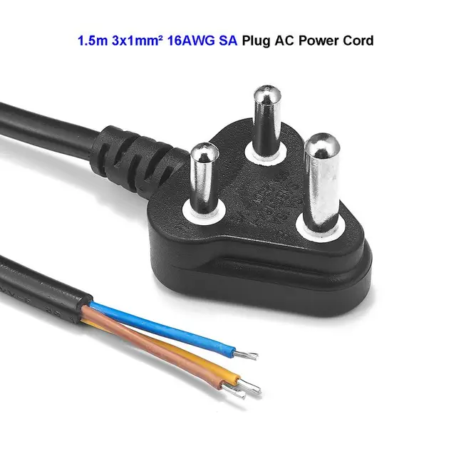 SA South Africa Plug Power Cable 3 Prong AC Power Extension Lead Cord 1