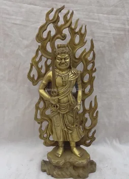 

12" Japanese Buddhist Joss Pure Brass Stand Fudo-Myo-O Achalanatha Buddha Statue