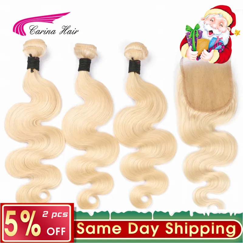 online Carina cabelo Remy Brasileiro Do Cabelo Humano Puro Cabelo Loiro Pacotes Com 4 3x4 Fechamento Rendas 613 Cor da Carroçaria tramas do Cabelo onda