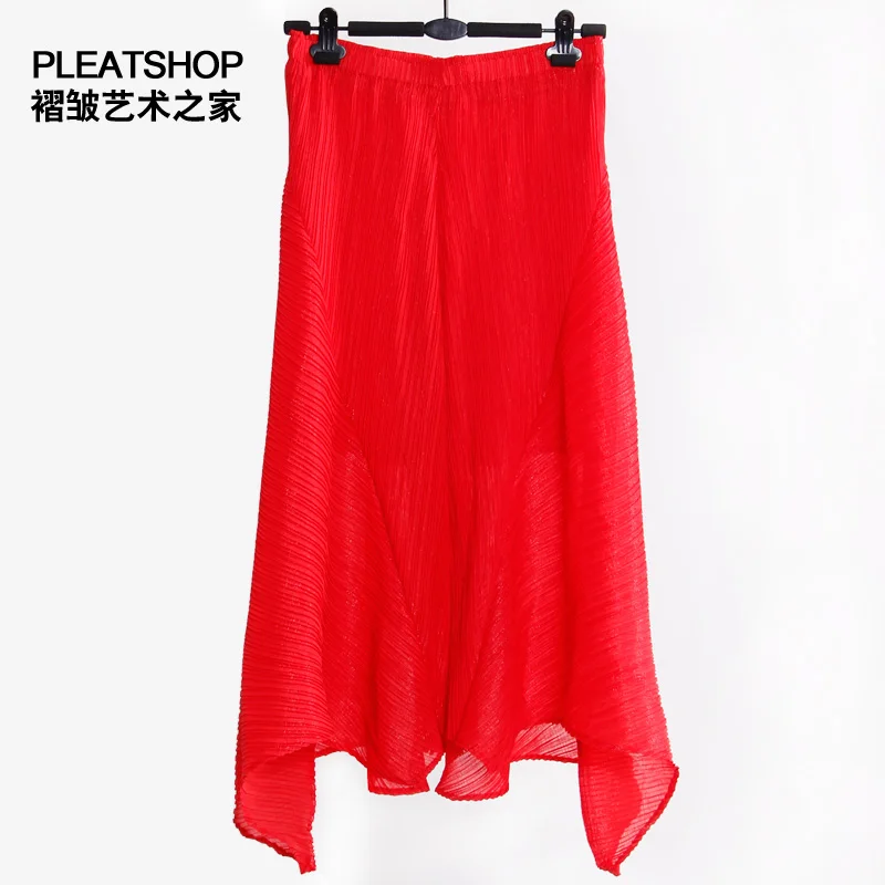 Miyake плиссированные юбки средней длины однотонный с мигающим большим светом, юбка средней длины, с принтом «любовь», юбка с объемным узором - Цвет: Красный