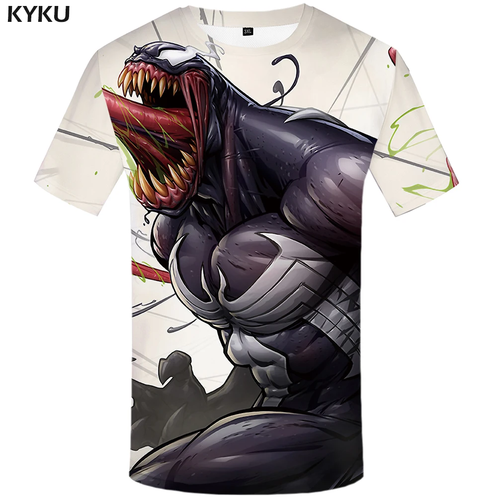

KYKU Venom T-shirt Men Skull Shirt Print War Tshirts Casual Muscle Anime Clothes T-shirts 3d Short Sleeve Punk Rock New Slim