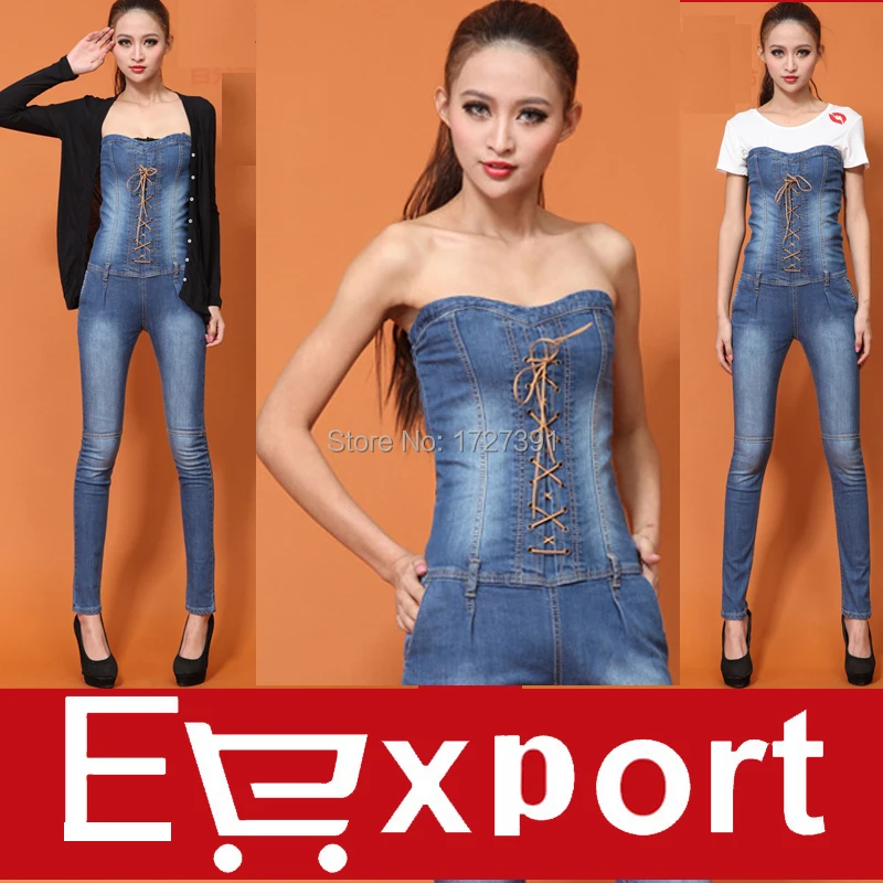 tube denim jumpsuit