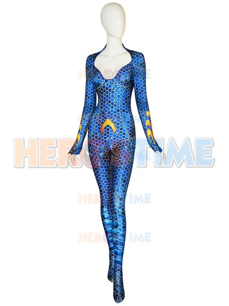 Новейший карнавальный костюм «queen Mera», 3D принт, для девочек, спандекс, Zentai, боди, Аквамен, фильм «queen Mera», костюм, обновленная версия с золотом