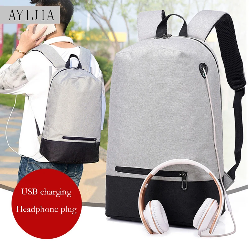 

Smart USB interface backpack Headphone jack design casual computer backpack ladies large capacity travel backpack student bag