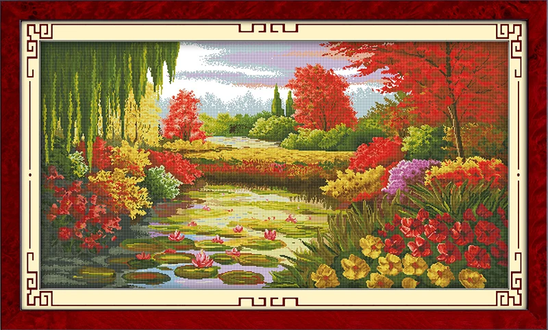 

Autumn scene in lotus pond counted printed on fabric 14CT 11CT Cross Stitch kits embroidery needlework Sets Home Decor