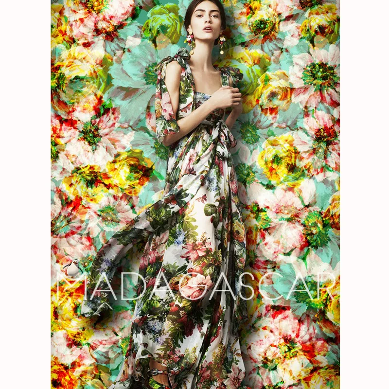 

women's Boho style long dress women Of shoulder beach summer dresses Floral print Vintage maxi dress silk