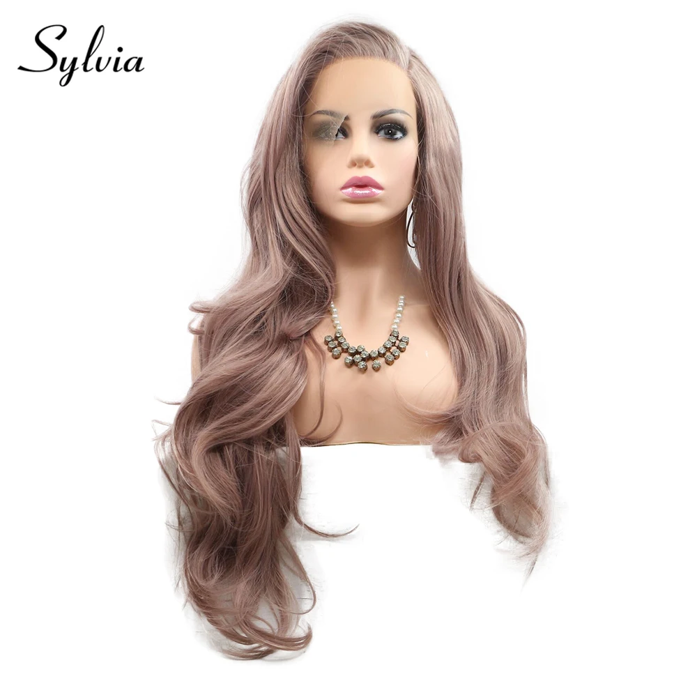 Sylvia темно-розовый объемная волна синтетические Синтетические волосы на кружеве парики косой пробор натуральный розовый половины руки