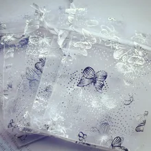 100 шт./лот 9x12 см цвета: белый, Серебристый Бабочка из органзы свадебный подарок Сумки Чехлы