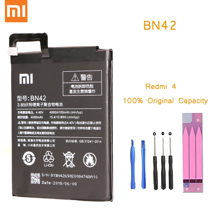 Телефон батарея для Redmi 4 батарея Xiaomi hongmi 4 BN42 Замена батареи Розничная посылка красный рис Redmi4 bateria