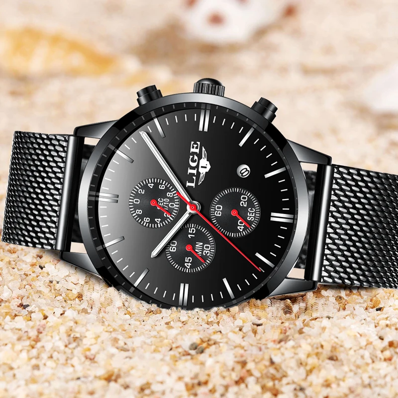 Reloj Hombre LIGE бренд Для мужчин часы платье кварцевые Сталь ремешок мужской ультра