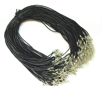 

50pcs/lot 17-19inch Black Leather Cord Necklace String 2mm With Clasp Diy Jewelry Making Materail Jewelry Accessories Fittings
