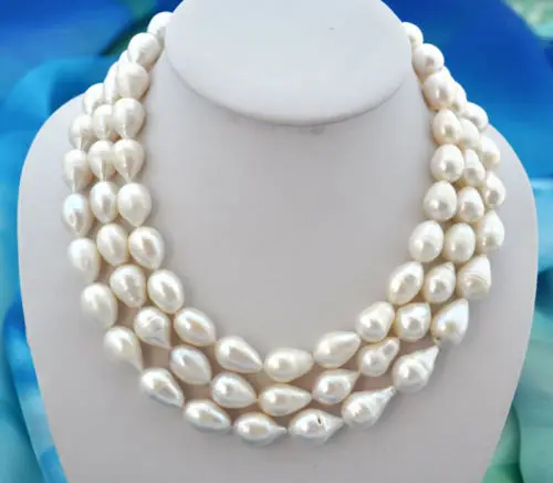 

Free Shipping >> 3strands 20" 19mm drip white freshwater pearl necklace