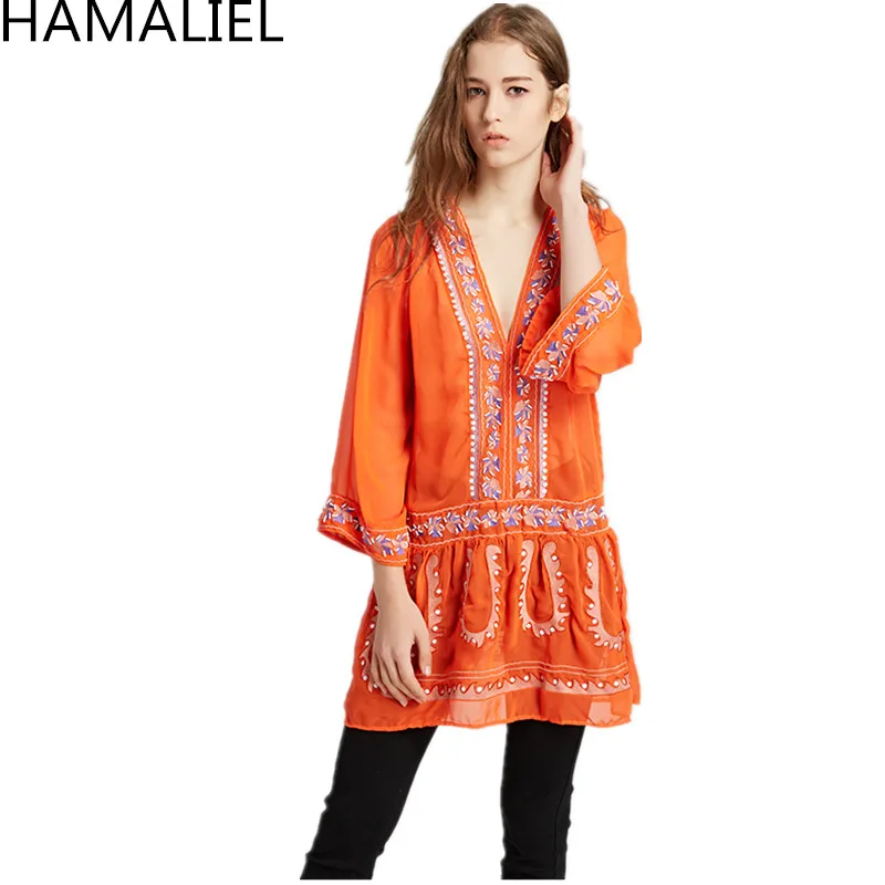 HAMALIEL Summer Women Beach Dress 2018 Boho Tropical Beading Embroiery Flowers Long