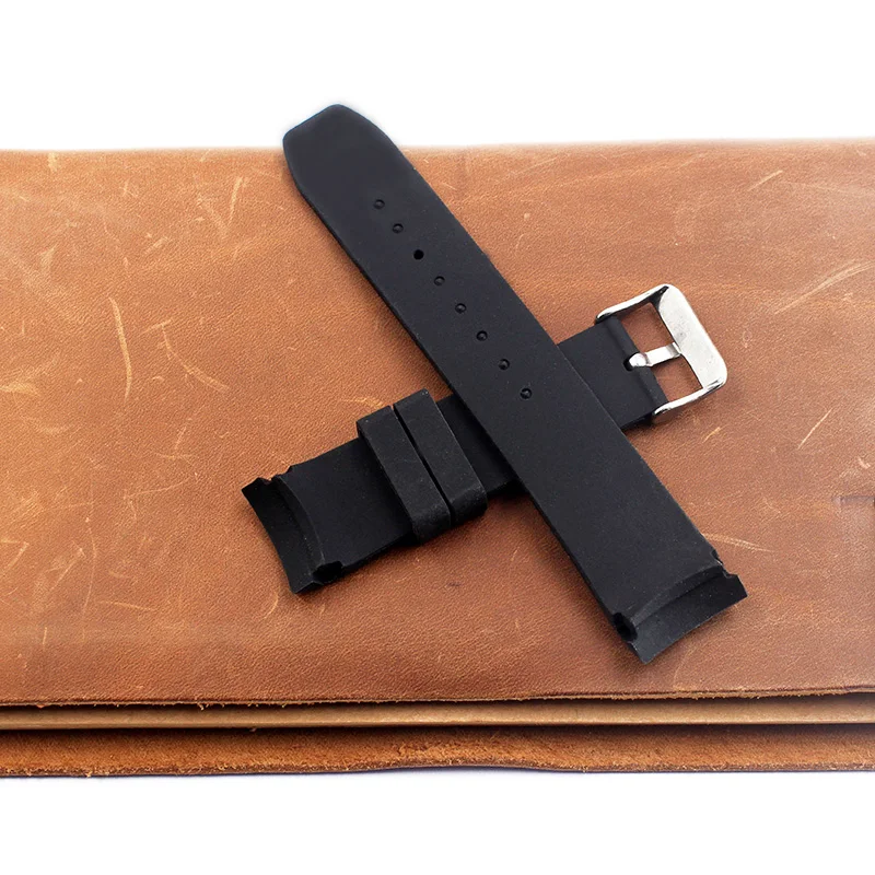 watch accessories 22mm Black silicone strap Buckle suitable for Outdoor Sports Diving Men's rubber watch band Arc interface