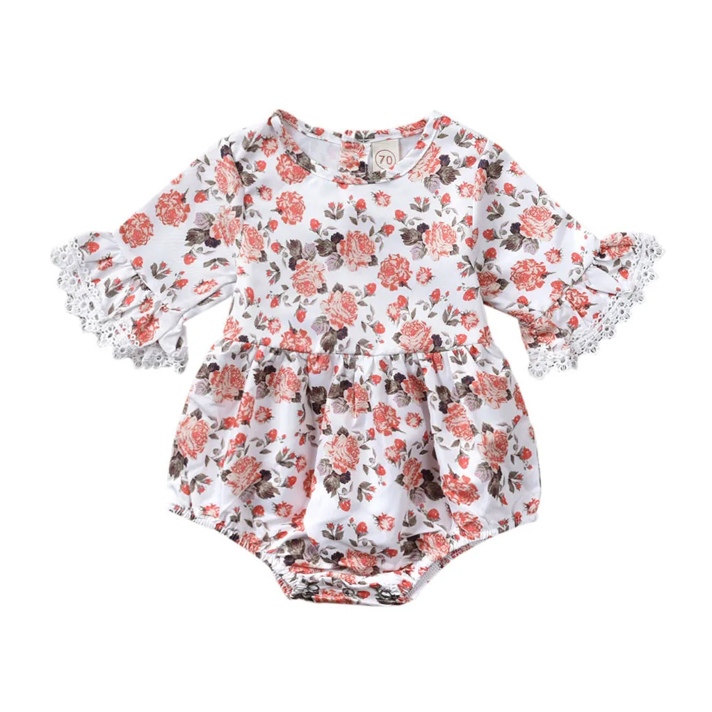 

2019 Autumn Winter Newborn Baby Clothes Long Sleeve Printed Frill Jumpsuit Infant Cotton Flare Sleeve Outfit Sunsuit #LR3