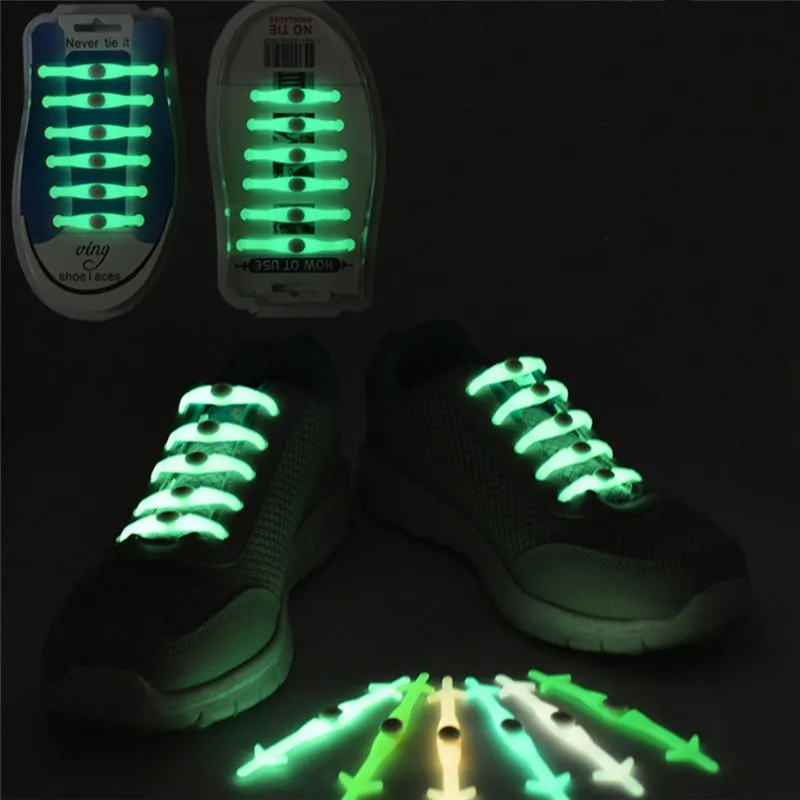 

Pc / Set Fashion Unisex Shoes Casual Shoeslace luminous Without Necktie Shoelace Elastic Silicone Shiny laces Shoelaces All Fit