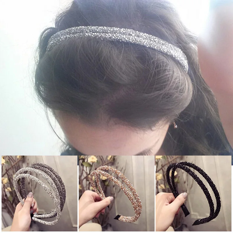 Полный сверление двойной тонкий ободок для женщин Мода блеск обруч для волос корейский девушки аксессуары для волос головной убор