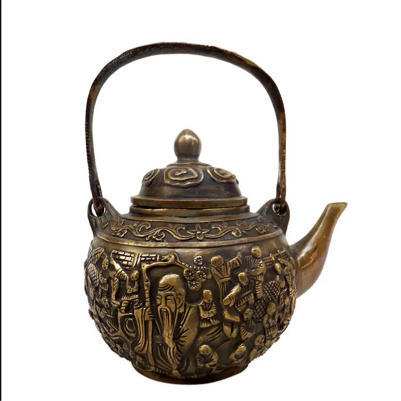 

Chinese antique copper teapot Eight Immortals