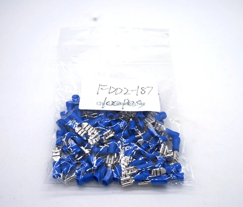 

100pcs/lot 4.8 plug Blue Female Quick Disconnect Cable Wire Splice Insulation Terminal Connector 16-14AWG 1.5-2.5mm2 FDD2-187