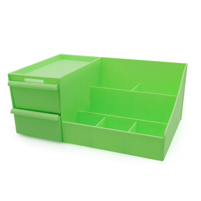 green Ящик для косметики, коробка для хранения косметики, туалетный столик, стойка для ухода за кожей, органайзер, контейнер, настольный пластиковый чехол для мелочей, домашний макияж - Цвет: green
