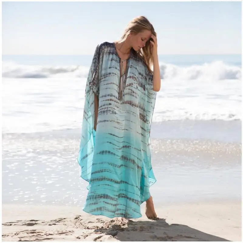 2019 Women Kaftan Maxi Dress Plus Size Beach Dress Swimsuit Coverup