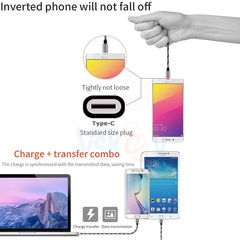 USB кабель VSKEY типа C для Moto G6 Z2 Z3 Play кабели быстрой зарядки и синхронизации данных