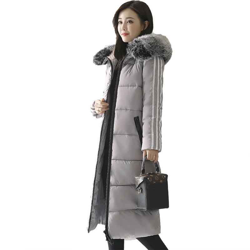 

Solid Long Cotton Parka With Faux Fur Hat Women 2017 Winter Fashion Long Sleeve Zipper Coat Vintage Coats Female Ladies
