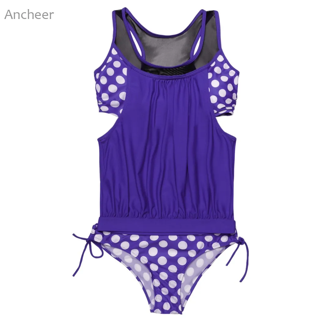 

2017 Ekouaer New summer sexy 2 Pieces Set swimsuit Padded Polka Dot Tie Side Tankini 2 Pieces Set hot sale Bikini set