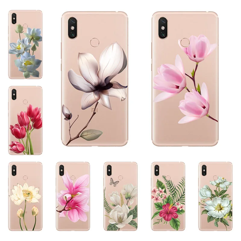 xiaomi mi max 3 Case Silicon Black Painting flower Soft TPU Back Cover for max3 Protect Phone cases shell |