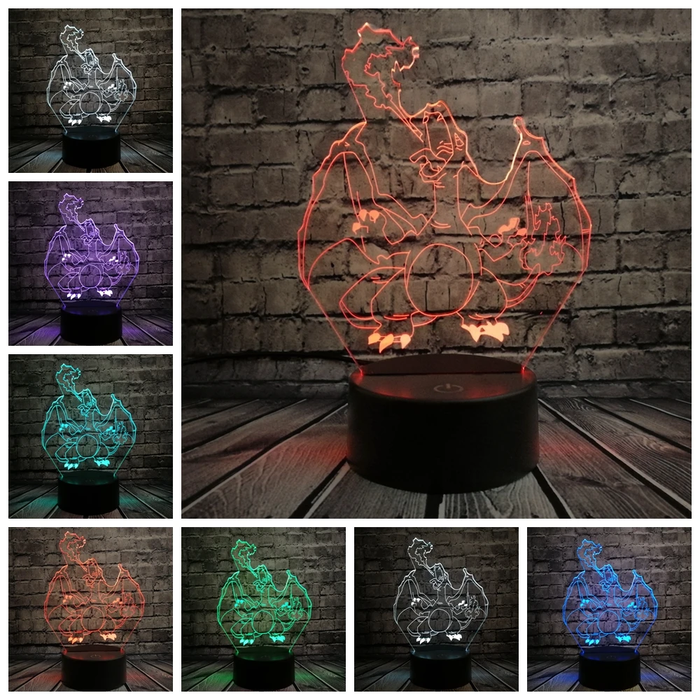 Новинка мультфильм Покемон Charizard 3D лампа USB Ночник светильник Salamence светодиодный