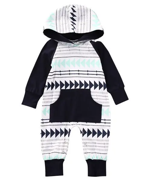 

Newborn Baby Boys Infant Hooded Romper Jumpsuit Long Sleeve Autumn Winter Children Clothing Black White Cotton Clothes Outfits