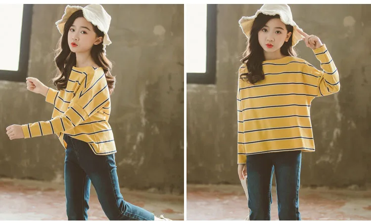 New 2019 Spring Baby Big Girls Striped Loose Tees Tops Clothes Children Cotton Casual Long Sleeve T-shirts For Kids Clothing (10)