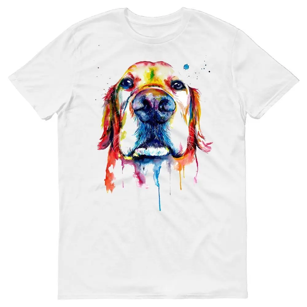 2018 Summer Men's Brand Clothing O-Neck Golden Retriever Labrador Funny Watercolour Art Dog Mens T-Shirt | Мужская одежда
