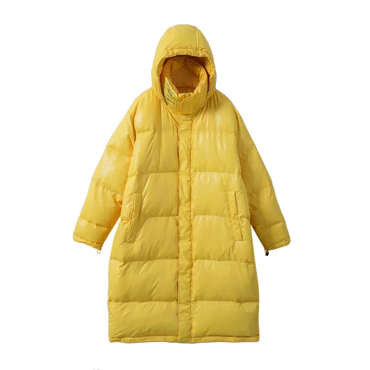 Женское зимнее пуховое хлопковое пальто, новинка, желтая стеганая куртка, теплая утепленная парка с капюшоном, с буквенным принтом, водонепроницаемое Стеганое пальто, PJ310