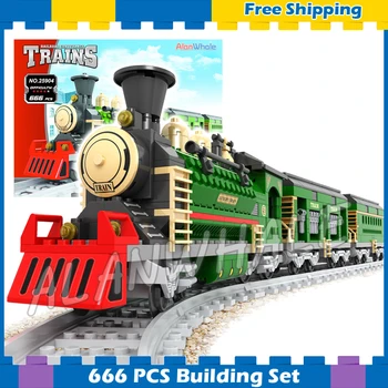

666pcs Creator Luxury Winter Holiday Trains Red Locomotive 25904 Model Building Blocks Railway Gifts Sets Compatible With Lago